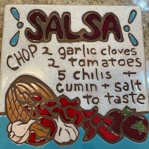 Mag More Studios, Santa Fe, New Mexico, ceramic tile with a recipe for salsa
